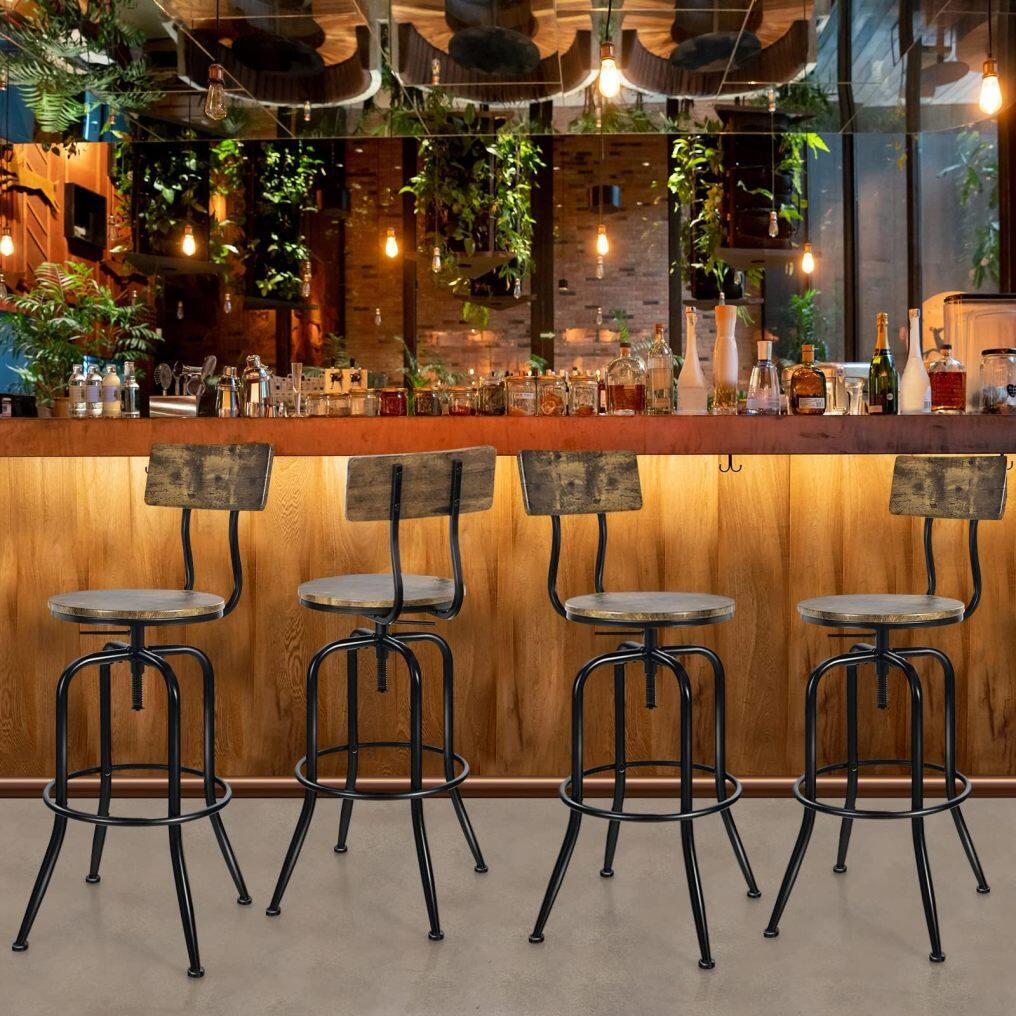 KOMFOTT Bar Stools Set of 2/4, Industrial Counter Height Bar Chairs with Height Adjustable Seat, Arc-shaped Backrest & Footrest