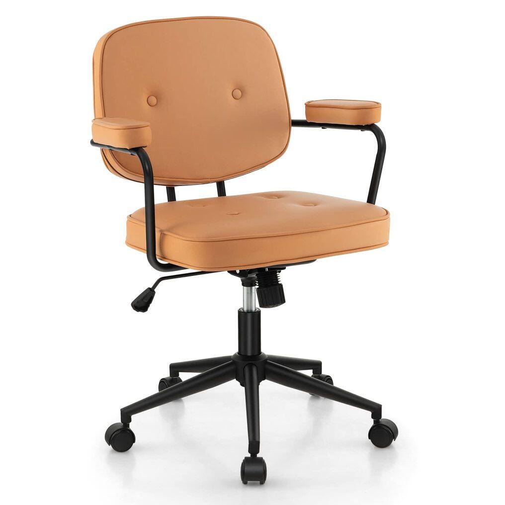 KOMFOTT Mid Century Leather Height Adjustable Office Chair with Rocking Backrest & Padded Armrest
