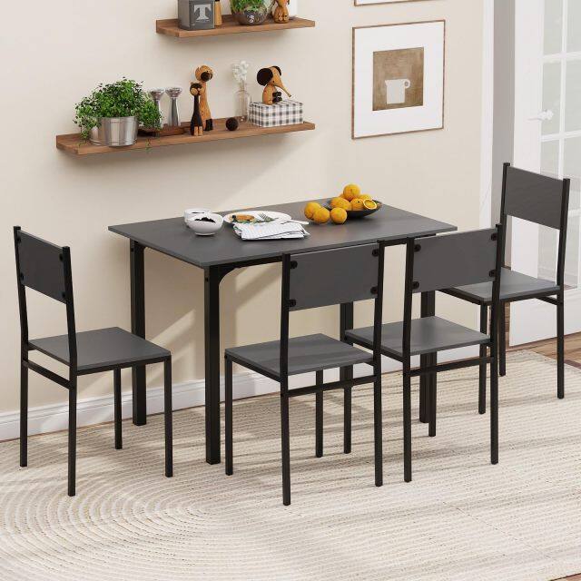 KOMFOTT 5-Piece Dining Table Set, Industrial Kitchen Table and Chairs for 4 with Backrest and Metal Frame
