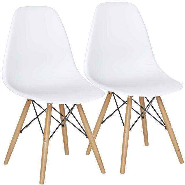 KOMFOTT Mid Century Modern Plastic Dining Chairs Set of 2 with Wood Legs