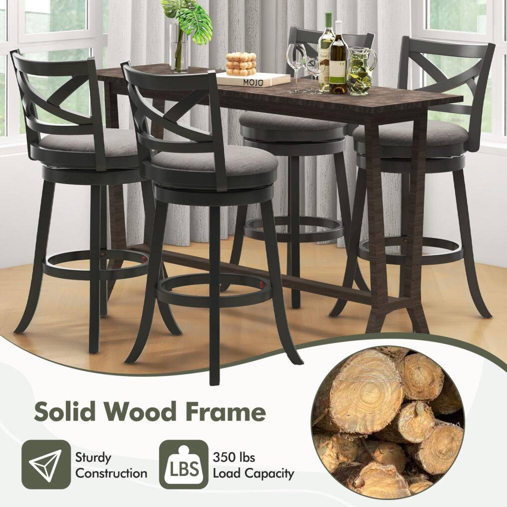 KOMFOTT Wood Swivel Bar Stools Set of 2/4, Counter Height Swivel Chairs with Hollow Back & Soft-Padded Seat