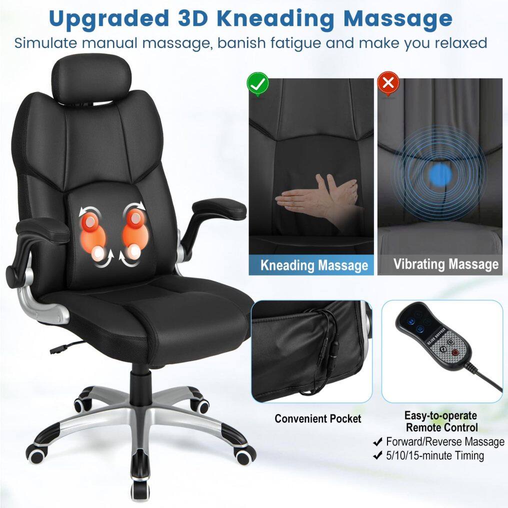 KOMFOTT Executive Faux Leather Office Chair, Kneading Massage Computer Chair with Removable Lumbar Support Pillow, Adjustable Headrest