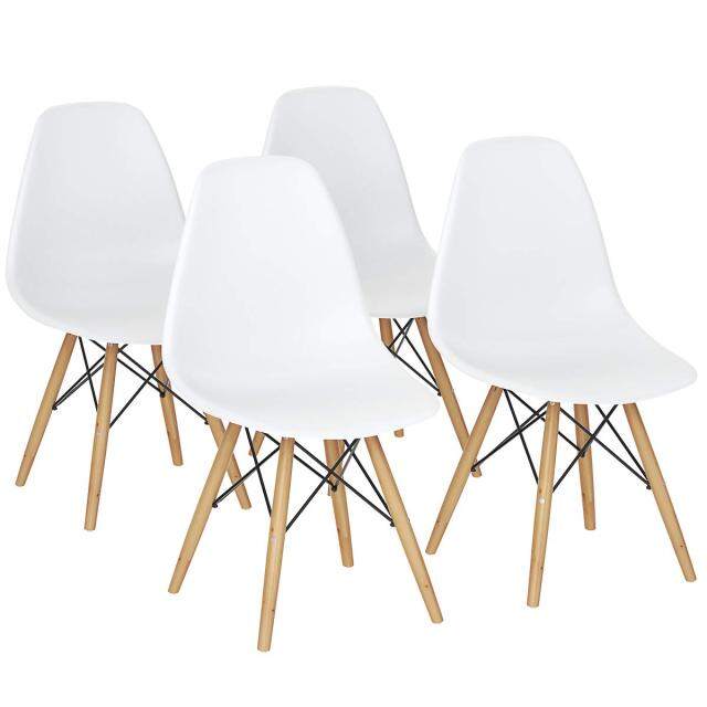 KOMFOTT Pre Assembled Mid Century Modern Dining Chairs Set of 4 with Wood Legs, Shell Lounge Plastic Chairs