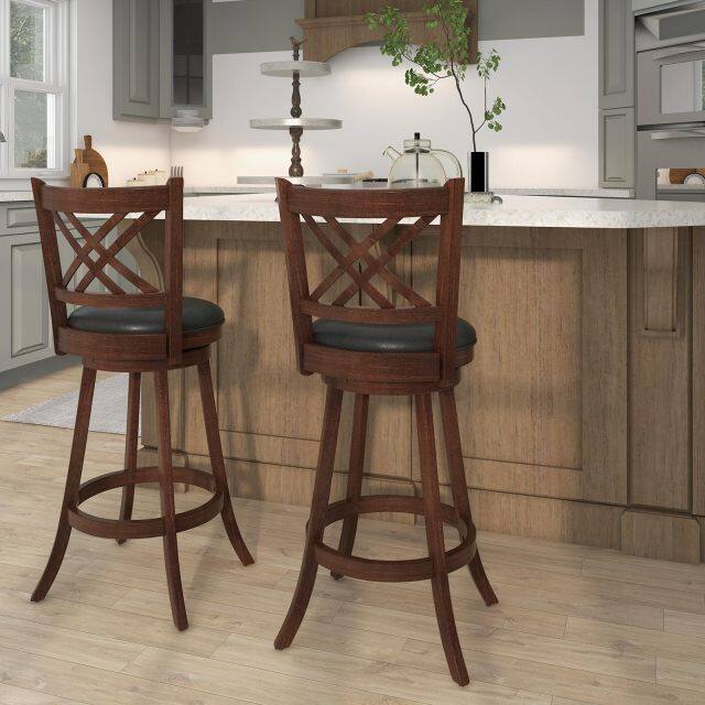 KOMFOTT 360° Swivel Barstools Set of 2/4, 29" Bar Height Bar Chairs with Back & Footrest