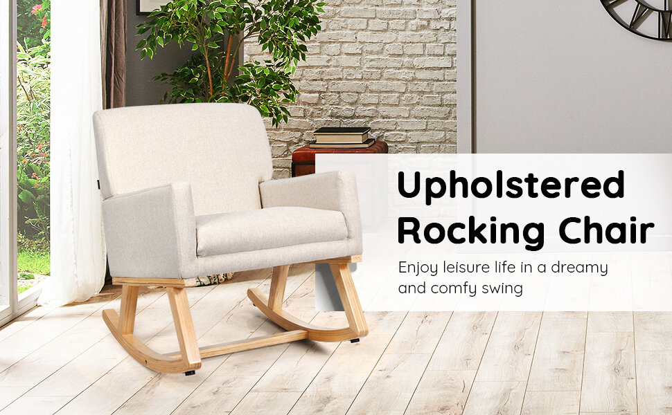 Upholstered Rocking Chair with Fabric Padded Seat