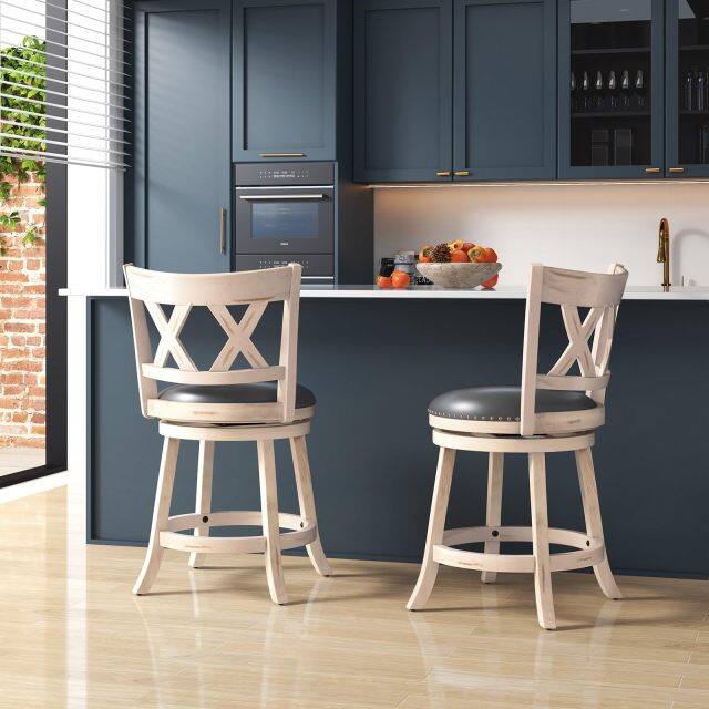 KOMFOTT 25.5" Bar Stools Set of 2/4, Swivel Counter Height Stools with Back, 20" Wide Padded Seat, Rubber Wood Frame