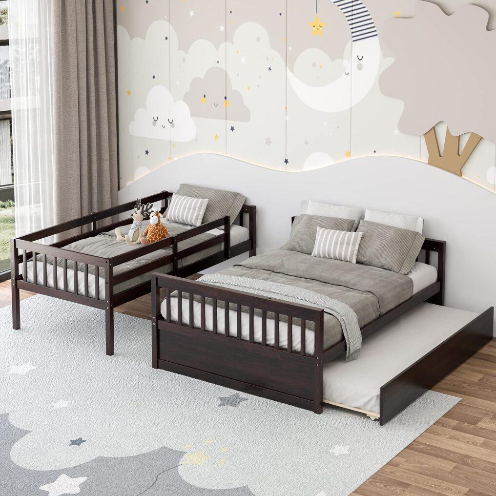 KOMFOTT Wood Twin Over Full Bunk Bed with Solid Pine Wood Frame