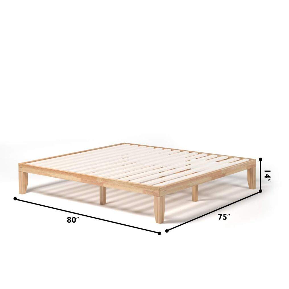 KOMFOTT Wood Platform Bed Frame, Solid Wood Mattress Foundation with Rubber Wood Frame