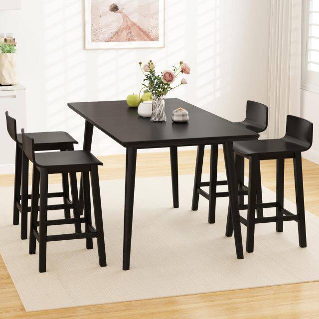 KOMFOTT Solid Wood Bar Stools Set of 2/4, Counter Height Chairs with Low Back and Footrest