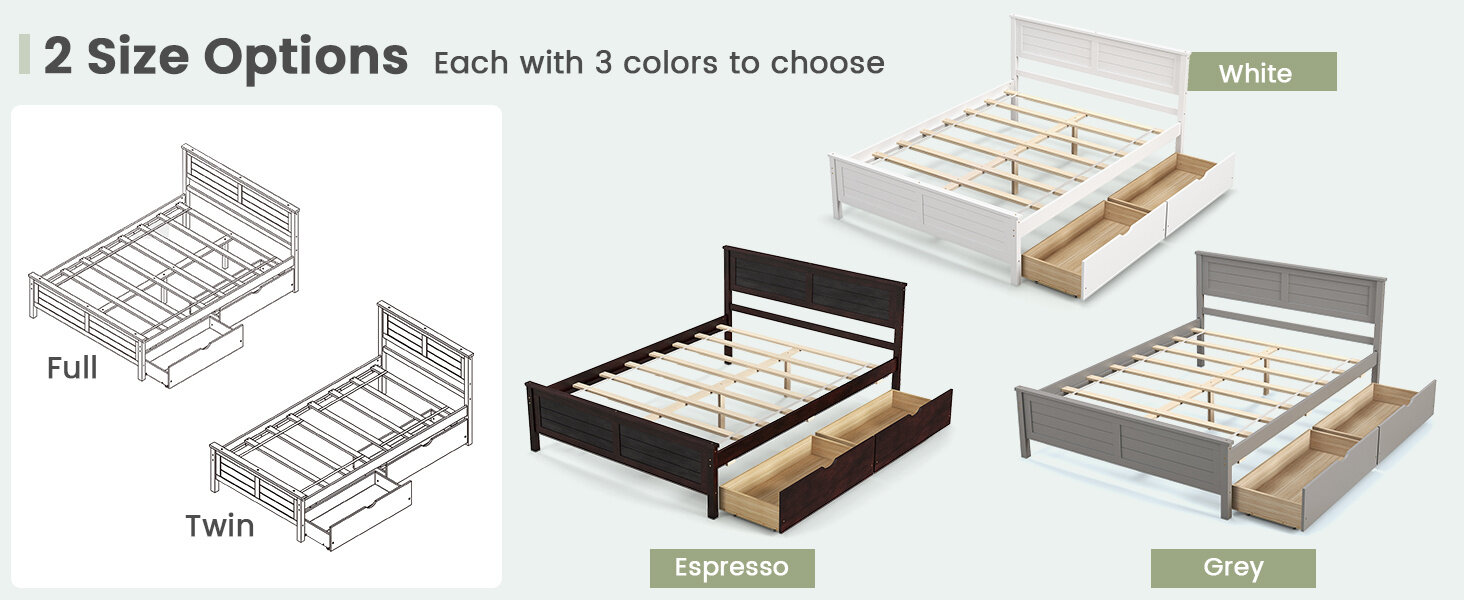 Wood Bed Frame with Storage Drawers