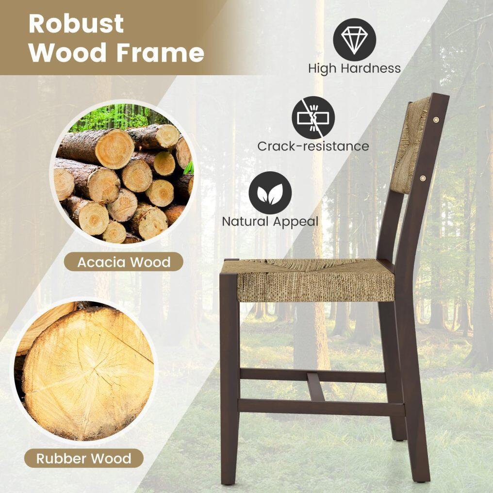 KOMFOTT Rattan Dining Chairs Set of 2/4, Farmhouse Cane Side Chairs w/Woven Seaweed Backrest & Seat