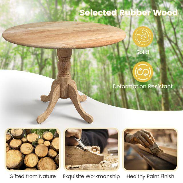 KOMFOTT Wood Round Dining Table for 4 People with Round Tabletop & Curved Trestle Legs
