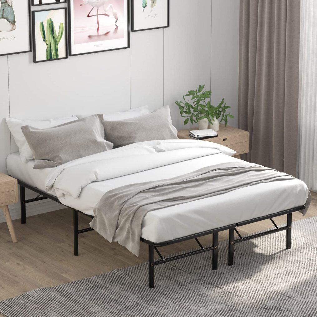 KOMFOTT 14 Inch Foldable Metal Platform Bed Frame, Tool-Free Assemble, Heavy Duty Folding Bed Frame w/Steel Slat & Underbed Storage