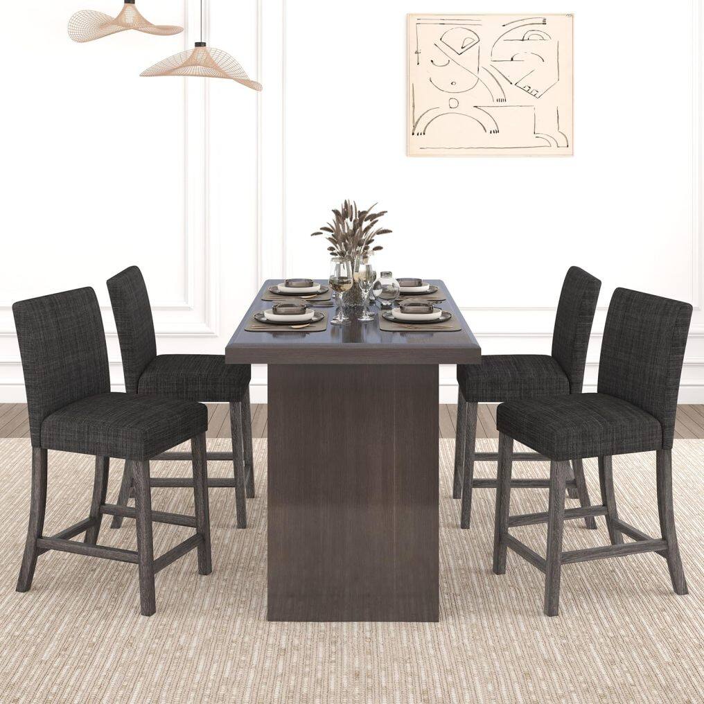 KOMFOTT Upholstered Counter Height Bar Stools Set of 2/4 with Ergonomic Backrest, Solid Wood Frame