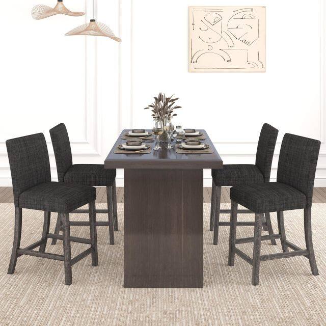 KOMFOTT Upholstered Counter Height Bar Stools Set of 2/4 with Ergonomic Backrest, Solid Wood Frame