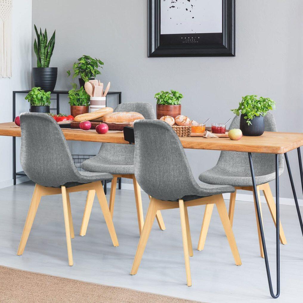 KOMFOTT Set of 4 Modern Fabric Dining Chairs with Solid Wood Legs High Backrest Soft Padded Seat