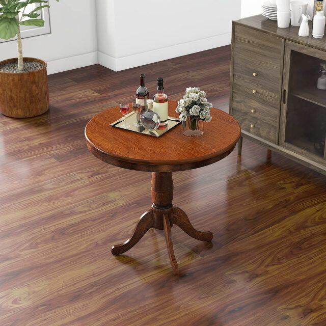 KOMFOTT Round Dining Table for 2-4 People, Wooden Kitchen Table with Spacious Table Top, Pedestal Base
