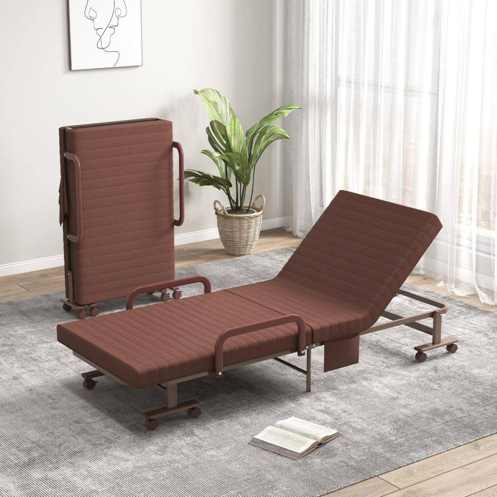 KOMFOTT Folding Bed With Mattress, Portable Guest Bed With Adjustable 6 Position & Side Storage Pocket