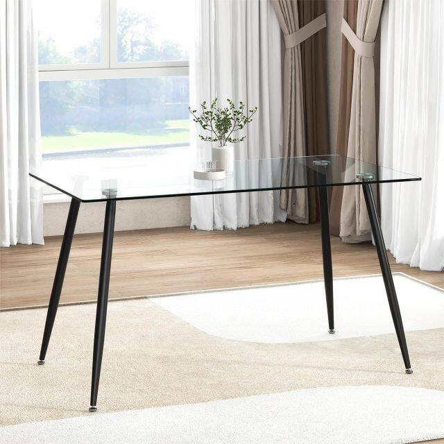 KOMFOTT Glass Dining Table, Modern Rectangular Table with Spacious Tempered Glass Tabletop