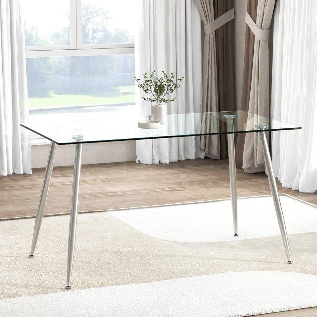 KOMFOTT Glass Dining Table, Modern Rectangular Table with Spacious Tempered Glass Tabletop