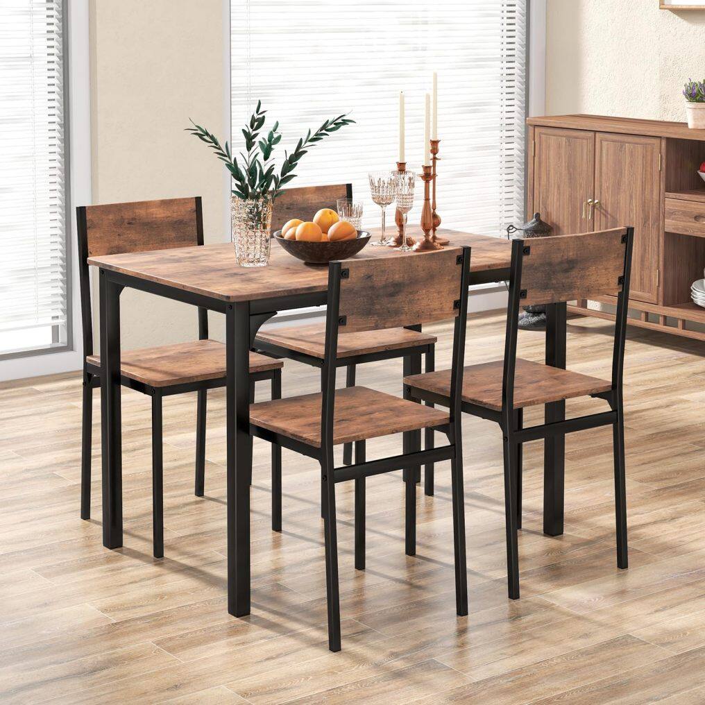 KOMFOTT 5-Piece Dining Table Set, Industrial Kitchen Table and Chairs for 4 with Backrest and Metal Frame