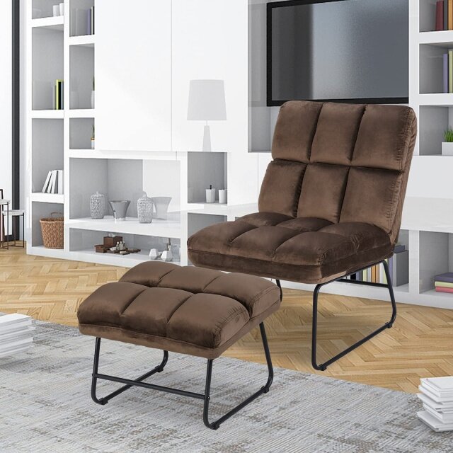 KOMFOTT Massage Chair with Ottoman, 5 Vibration Modes & 4 Massage Motors, Velvet Fabric-Nice to Touch, Remote Control and Side Pocket