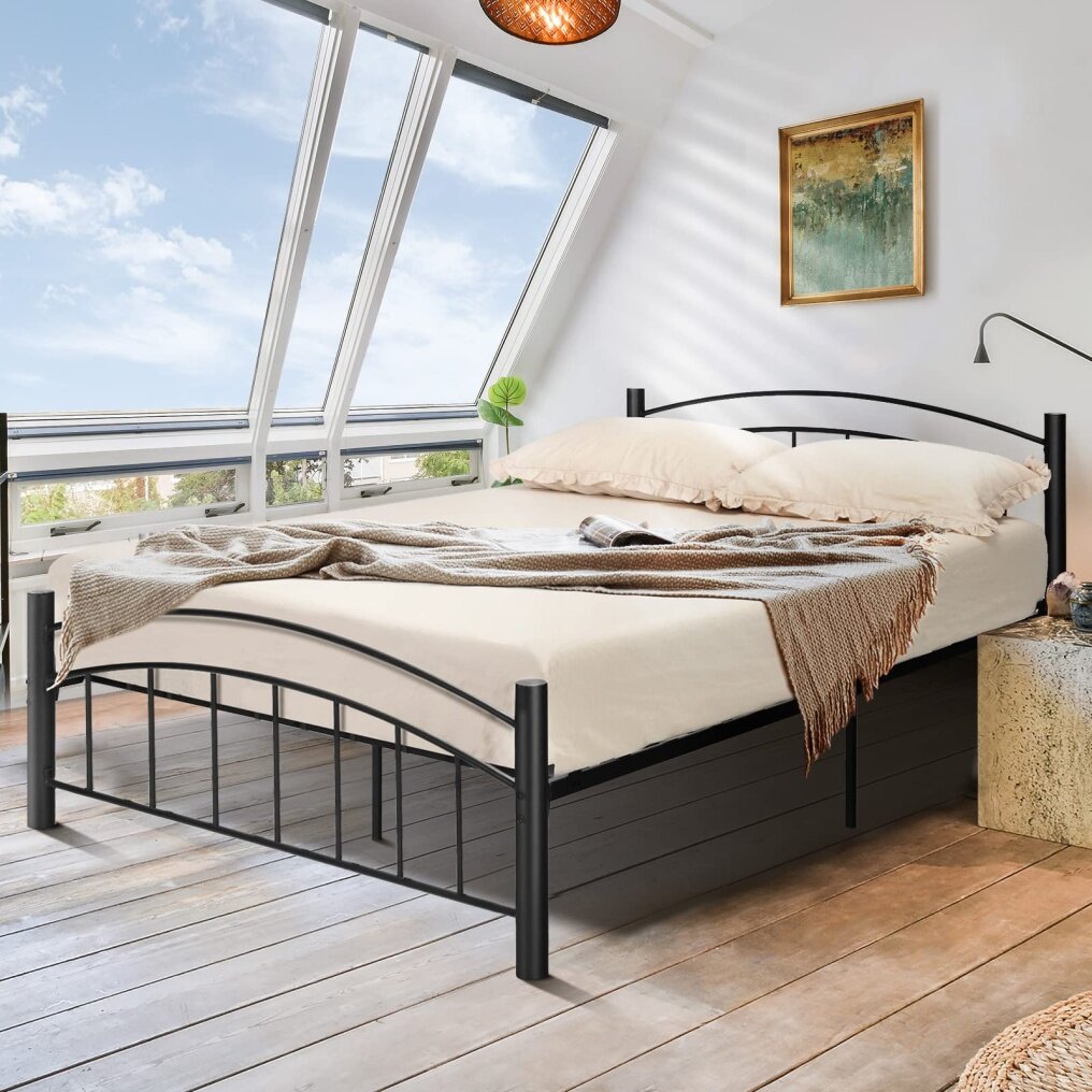 KOMFOTT Metal Bed Frame with Headboard and Footboard