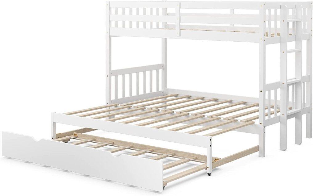 KOMFOTT Twin Over Full Bunk Bed with Trundle, Extendable Twin/Full/Queen/King Bunk Bed
