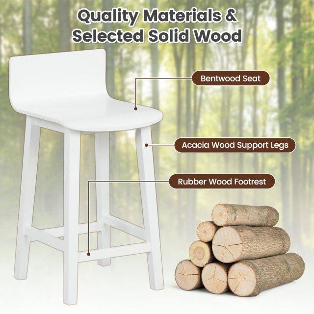 KOMFOTT Solid Wood Bar Stools Set of 2/4, Counter Height Chairs with Low Back and Footrest