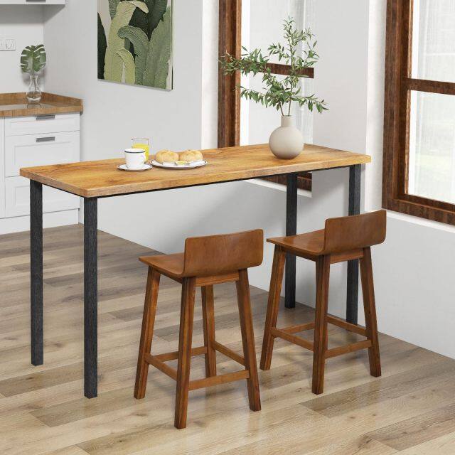 KOMFOTT Solid Wood Bar Stools Set of 2/4, Counter Height Chairs with Low Back and Footrest