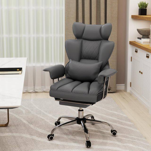 KOMFOTT 400 LBS Big and Tall Office Chair, PU Leather Executive Desk Chair w/Retractable Footrest