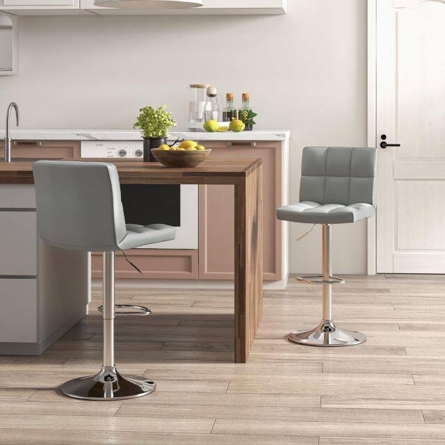 KOMFOTT Modern PU Leather Height Adjustable Bar Stools Set of 1/2 with Back, Footrest, Metal Base