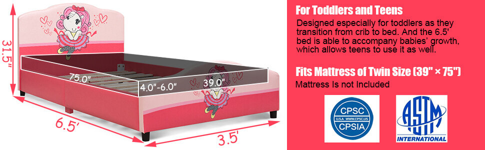 Kids Bed with Wood Frame