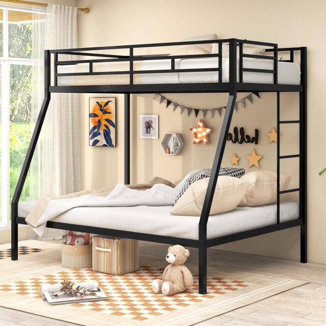 KOMFOTT Metal Twin Over Full Bunk Bed, Heavy Duty Bed Frame with Integrated Ladder, Full-Length Guardrails for Teens & Adults