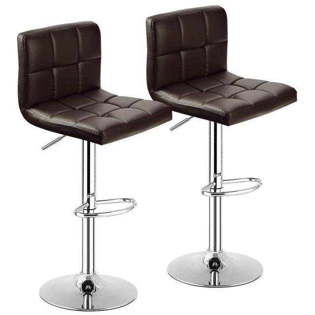 KOMFOTT Modern PU Leather Height Adjustable Bar Stools Set of 1/2 with Back, Footrest, Metal Base