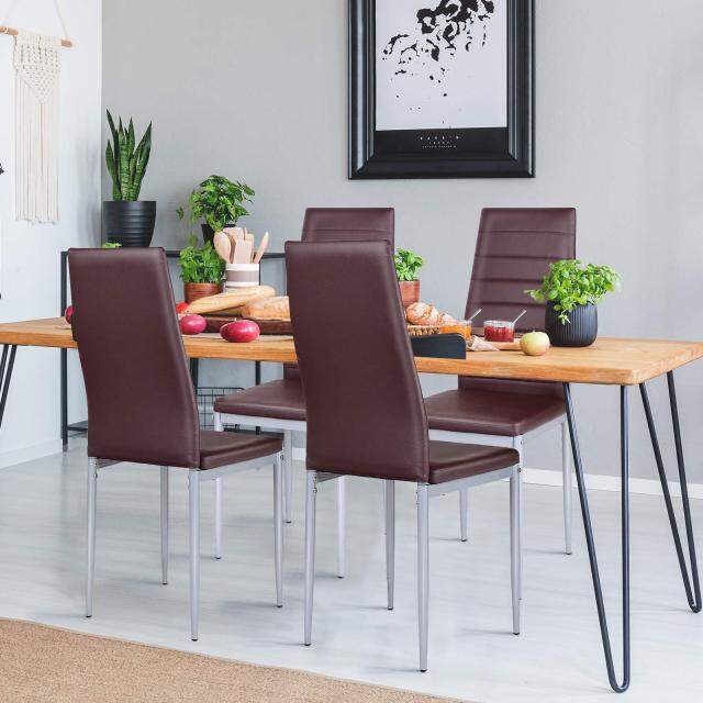 KOMFOTT PU Leather Dining Chairs Set of 4, Upholstered Side Chairs w/Ergonomic High Backrest & Steel Frame
