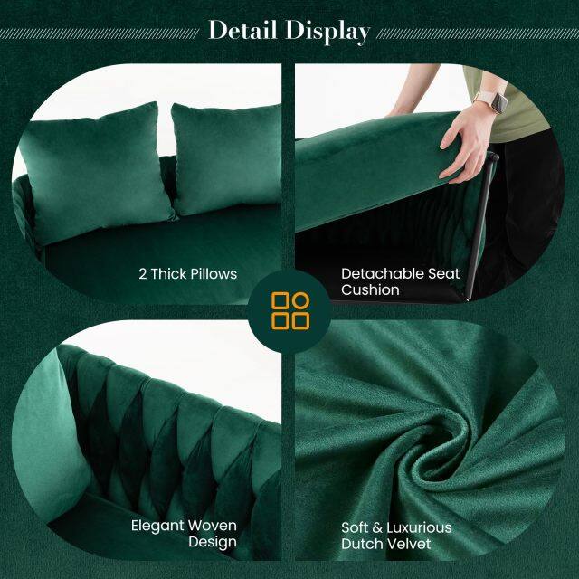 KOMFOTT 43” Loveseat Sofa, Modern Upholstered 2-Seat Sofa with 2 Back Pillows, Woven Backrest & Armrest