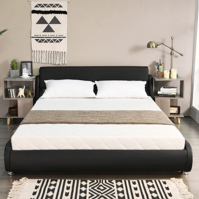 KOMFOTT Faux Leather Bed Frame with Adjustable & Upholstered Headboard