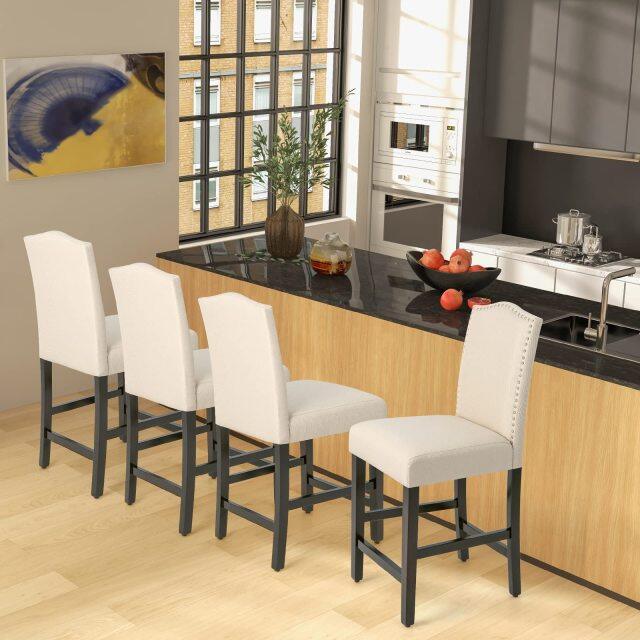 KOMFOTT Bar Stools Set of 2/4, Counter Height Bar Dining Chairs with Rubber Wood Legs, Footrest