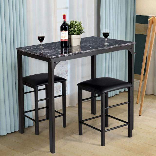 KOMFOTT 3 Piece Dining Table and Chairs Set with Faux Marble Tabletop 2 Chairs