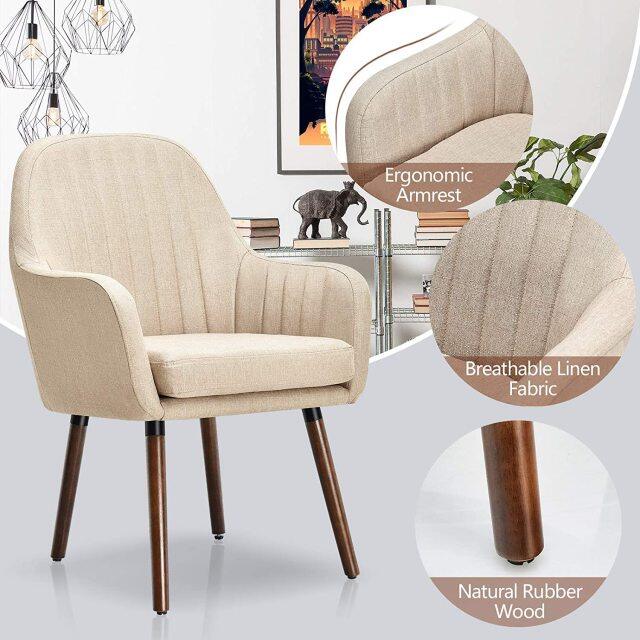 KOMFOTT Set of 2/4 Fabric Dining Chairs, Accent Upholstered Arm Chair w/Wood Legs