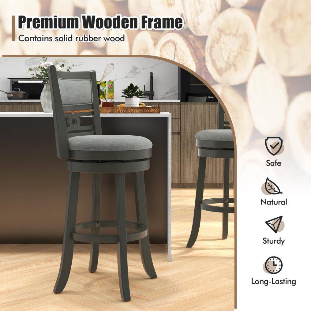 KOMFOTT Upholstered Bar Height Bar Chair with Wooden Frame, Swivel Seat & Footrest