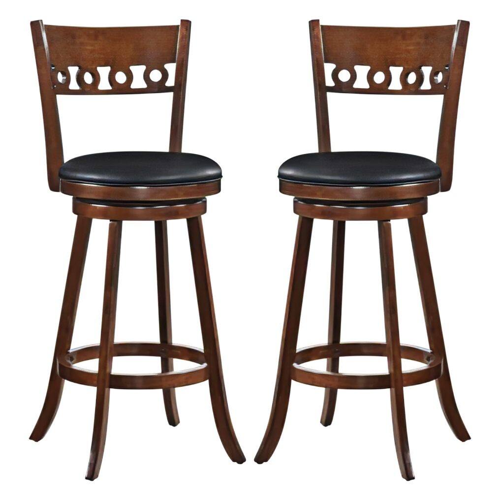 KOMFOTT Swivel Bar Stools Set of 2/4, Bar Chairs with Back, Rubber Wood Frame