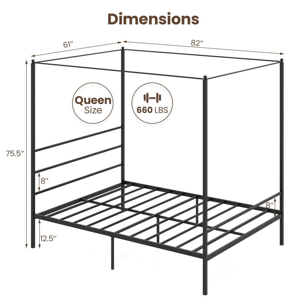 KOMFOTT Metal Canopy Bunk Bed, Modern 4 Poster Canopied Platform Bed with Headboard