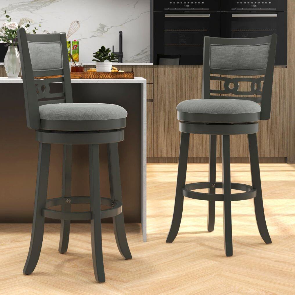 KOMFOTT Upholstered Bar Height Bar Chair with Wooden Frame, Swivel Seat & Footrest