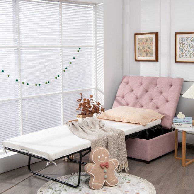 KOMFOTT Folding Ottoman Sleeper Chair With Mattress, Convertible Fold Out Sofa Bed