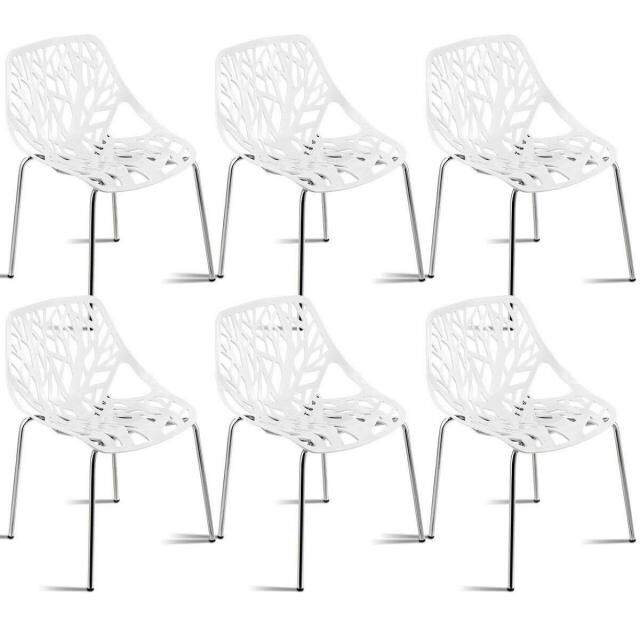 KOMFOTT Set of 6 Modern Stackable Dining Chairs with Plastic Feet Pads