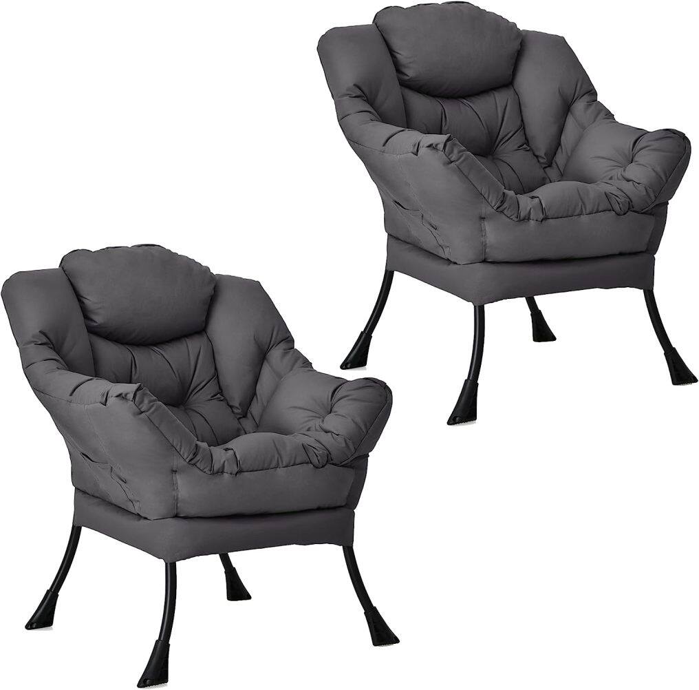 KOMFOTT Modern Lazy Chair, Upholstered Single Sofa Chair w/Armrests & Side Pocket