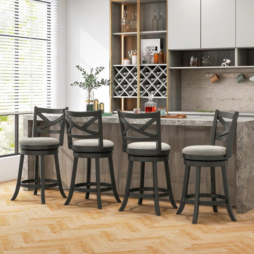 KOMFOTT Wood Swivel Bar Stools Set of 2/4, Counter Height Swivel Chairs with Hollow Back & Soft-Padded Seat