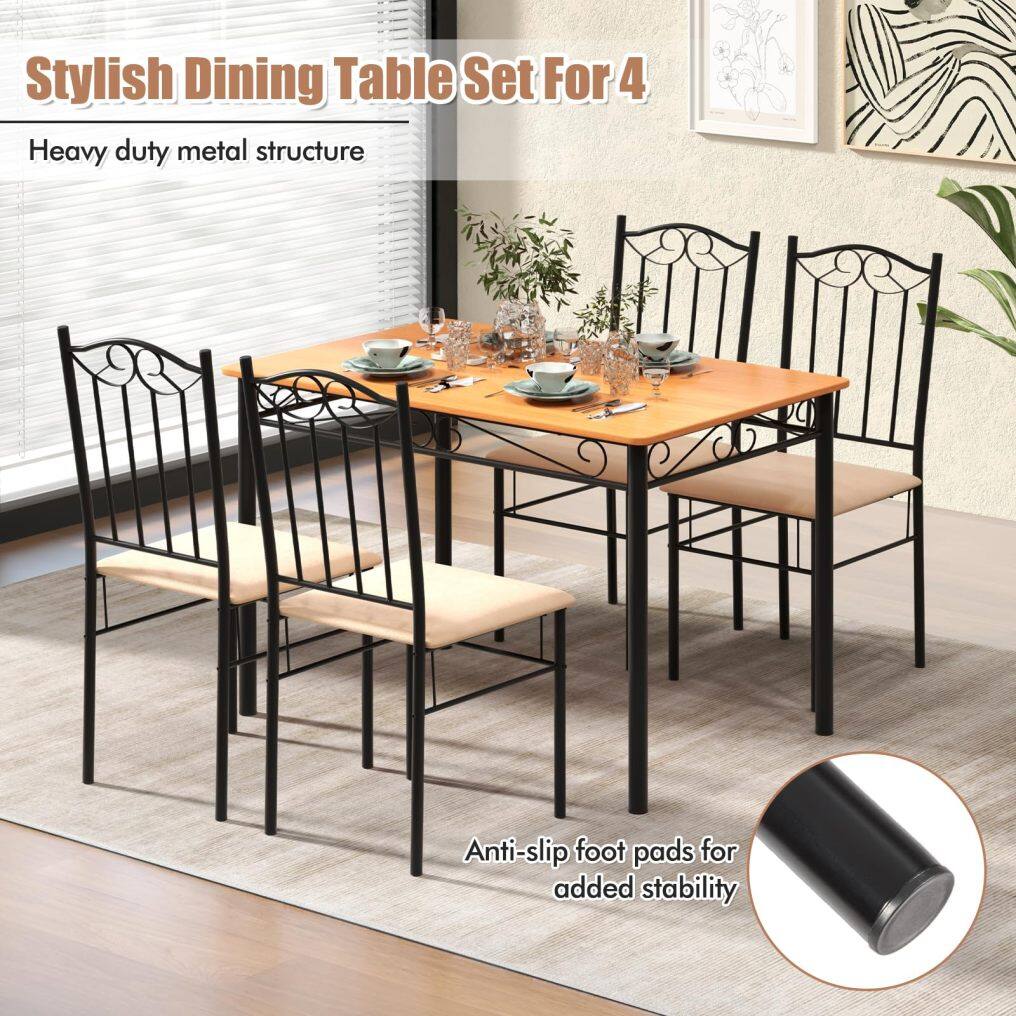 KOMFOTT 5 Pieces Dining Table Set, Modern Rectangular Dining Table & 4 Upholstered Chair Sets